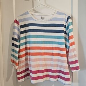 Kim Rogers Colorful Striped 3/4 Sleeve Sleeve Top